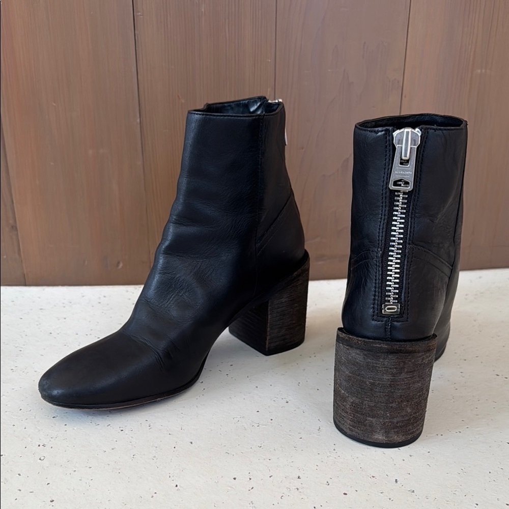 All Saints Idella Black Leather Zipper Back Ankle Boots